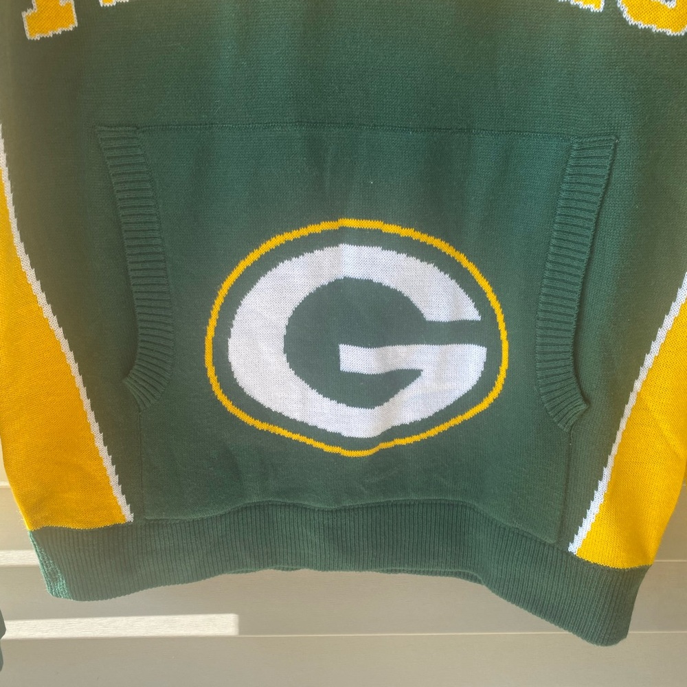 NFL Green Bay Packers Green and Yellow Knit Sweater with Hood - Picture 2 of 7